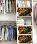 Massively Sized Closet Flex And Insanely Handy Foldable Storage Basket For Holding Clothes Towels Linens Toys Plus Pet Gear in a closet.