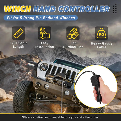 5 Pin Winch Remote Switch Cable For Electric Winches 5000 9000 12000 12 Foot Cord 5 Prong Hand Wired Controller Plug And Play Replacement Or Upgrade For UTV ATV Winches, hand controller in jeep