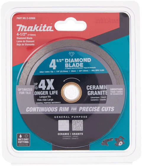 Four And A Half Inch Diamond Blade With Continuous Rim For General Purpose Tile Granite Ceramic Porcelain And Stone Cutting