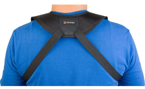 Deluxe Saxophone Harness With Metal Trigger Snap For Easy Quick Release Large A306M Black Comfy Shoulder Support That Distributes Weight For Neck Relief And Smooth Front Webbing Slide, back view