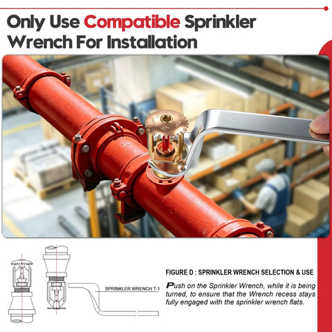 Heavy Duty Fire Sprinkler Head Two Pack Straight Up Reliable For House Or Store Upright Spray installation with wrench on pipe.