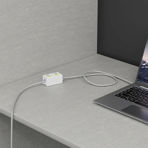 5 Pack Cat6 Ethernet Junction Boxes Punch Down Type Unshielded Krone Style With Gold Plated Contacts connecting laptop on desk