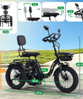 750W Electric Tricycle For Adults And Seniors With Fat Tires, 3 Wheel E Trike, 48V 13Ah UL 2849 Battery, 55 Mile Range, Semi Recumbent Design, Hydraulic Brakes, Easy Hill Climb And Smooth Everyday Ride with dimensions shown