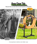 Comparison before and after using Heavy Duty Freestanding Garden Hose Holder With Reel Stand And Storage Basket