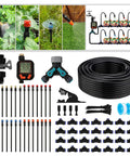 100Ft Drip Irrigation Kit With 28 Adjustable 360 Degree Nozzles And 28 T Connectors for garden lawn, black tubing, red & blue nozzles