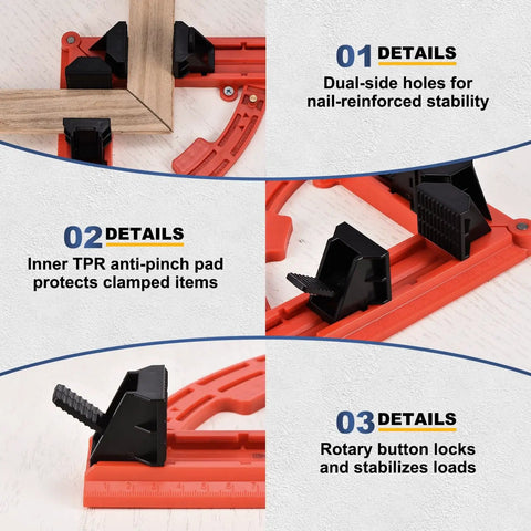 Close-up of Two Pack Right Angle Corner Clamps 30 to 90 Degree Adjustable ABS Plastic 7.01 Inch 178 mm for Photo Frames use.