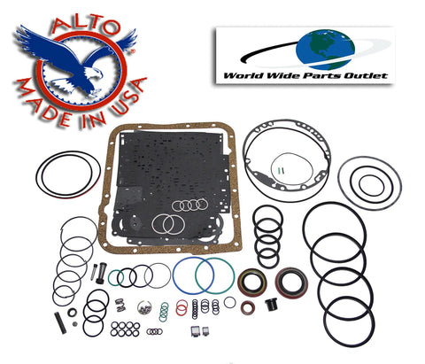 Heavy Duty Transmission Rebuild Kit For 4L60E 1997-2003 With 3-4 Power Pack Module showing gaskets, seals, and rings
