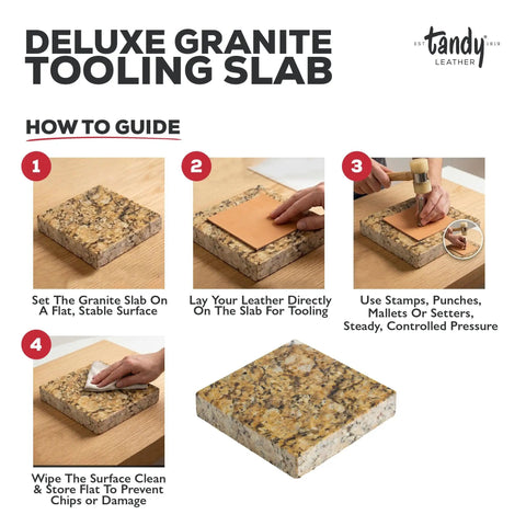 Solid As Rock Granite Tooling Slab For Leather Crafting - Heavy Duty Stone Block With Smooth Flat Face For Crisp Stamping Carving And Punching - Six Inch Shop Workhorse, showing steps for usage.