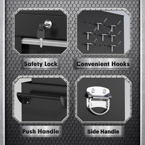 Heavy Duty Rolling Tool Chest With Eight Smooth Glide Drawers, Detachable Top Box And Bottom Cart, Hella Sturdy Steel Frame With Rubber Liners And Hook Racks, Secure Locking, Pro Gear For Garage Or Shop Work In Matte Black