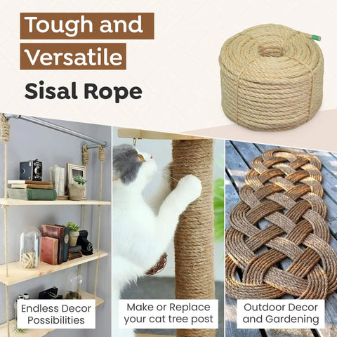 All Natural Brazilian Sisal Rope Hundred Percent Sisal Chemical Free Ultra Durable For DIY Projects Cats Scratching Posts