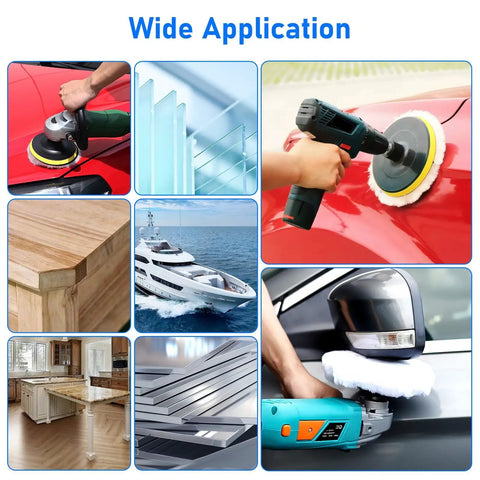 11 Piece 5 Inch Wool Polishing Buffing Pad Kit For Drill Buffer With M14 Adapter used on car, glass, wood, marine, and metal surfaces