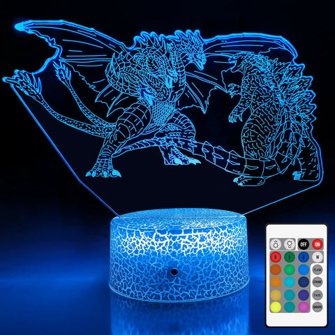 Cool 3D Illusion Night Light For Kids With 16 Color Options And Remote Control Bedside Lamp For Boys And Girls Kid Friendly Bedroom Decor Gift For Christmas Or Birthday showing laser-etched dragon design with remote control