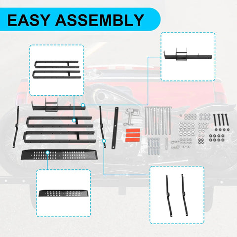 Components of Beefy 600 Lbs Steel Motorcycle Carrier Hauler With Anti Tilt Lock Hitch Mount Rack And Ramp For Dirt Bikes