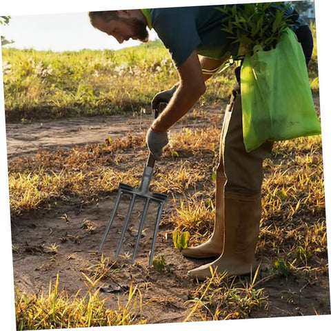 Gardener using Steel Garden Fork Replacement Head Tines for Soil Turning and Manure Duty in a field