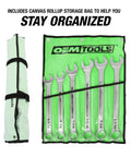 Beefy Jumbo SAE Wrench Set Heavy Duty 1-1/16 Inch To 1-7/16 Inch With 12 Point Box End Wrenches 15 Degree Offset in roll-up bag