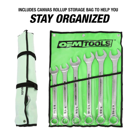 Beefy Jumbo SAE Wrench Set Heavy Duty 1-1/16 Inch To 1-7/16 Inch With 12 Point Box End Wrenches 15 Degree Offset in roll-up bag