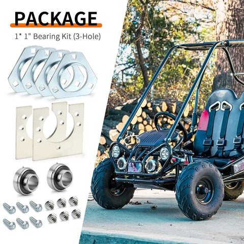 1 Inch Live Axle Bearing Kit For Go Karts Mini Bikes Trikes And Off Road ATVs With 3 Hole Flangette Mount Hangers