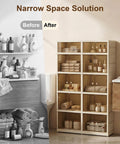 Before and after image of Extra Large White Plastic Collapsible Storage Bins With Tight Lids Five Tier Modular Drawer Cabinet in use.