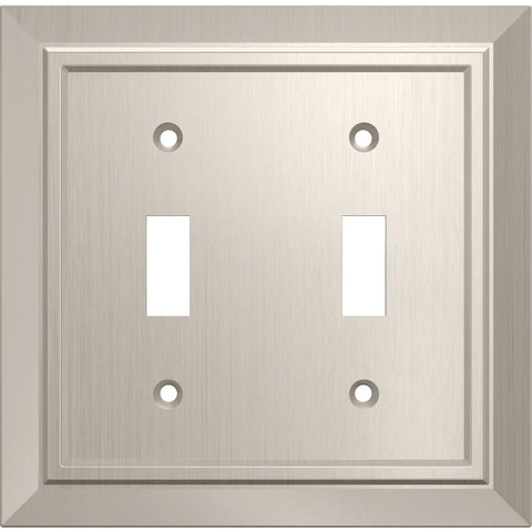 Classic Architecture 1-Pack Decorative Light Switch Cover In Brushed Nickel For 2-Gang Wall Plate With Double Toggle Plate Covers And Electrical Outlet Guard W35220-SN-C Easy Install, front view