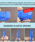 Pro Grade Hobby Model Polishing Tools Kit Four Piece Ultra Fine Glass Files Set 10000 Grit Mirror Grinding demonstration on plastic model sprues