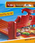 Packaging of Six Car Super 6 Lane Raceway With 8 Foot Roll Up Track, Realistic Lights And Sounds, Includes Six 1 64 Scale Vehicles