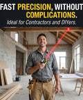 2 In 1 Laser Tape Measure With 130 Ft Digital Laser And 16 Ft Manual Tape, Magnetic Hook, Pythagorean Calculations, Area And Volume, LCD Screen, Inch Metric Ft Unit For Builders, Carpenters, And DIY Woodworking Pros in use at a construction site