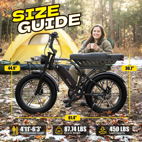 Beast 750W Electric Bike For Adults With Removable 48V 15Ah Battery, 2 To 3 Speed Modes, Great For City Commutes And Light Off Road Rides, Durable Urban Cruiser Built For Everyday Adventures R9, size guide showing 61.4 inch length and 87.74 lb weight