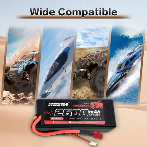 Two Pack 7.4V 2S 2600mAh LiPo Battery 25C With USB Charger And Battery Strap For X08 X07 X07W Beefy Power RC Cars