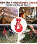 G80 Clevis Slip Hook With Safety Latch being used in towing and rigging setups shown with workers and equipment