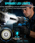 Cordless Impact Wrench Brushless Motor Brings Badass 480 Ft Lbs Torque And 3500 Rpm Speed With A Tough 1/2 Inch Drive illuminated by 24 LEDs.