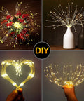 Lit 200 LED Copper Wire Starburst Fairy Lights With Remote Battery Operated Warm White 8 Modes Hanging Sphere Ceiling Decor For Bedroom Christmas Party 2 Pack, styled around vases and shaped into a heart.