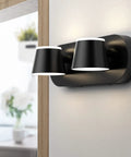 Five Light LED Bathroom Vanity Light In Matte Black Up And Down Rotatable And Dimmable Wall Fixtures close-up view