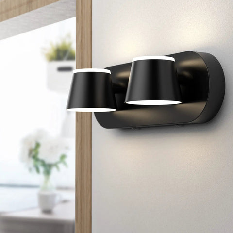 Five Light LED Bathroom Vanity Light In Matte Black Up And Down Rotatable And Dimmable Wall Fixtures close-up view