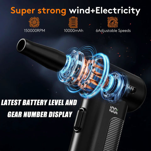 Electric Air Duster For Keyboard Cleaning With 150000 RPM And 10000mAh Battery LED Indicator Wireless Rechargeable Duster