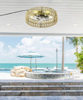Geelife 3 Pc Ceiling Fan with Remote Control Low Profile Flush Mount, White in a coastal outdoor setting.