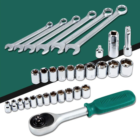 238-Piece Tool Set With Socket Wrench And Auto Repair Tools In Green Plastic Toolbox Case For Home And Car Maintenance, Built Tough Chrome Vanadium Steel, Rust Resistant