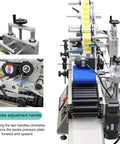 Heavy Duty Round Bottle Labeling Machine Horizontal Desktop Conveyor System 110V with spoke adjustment handle and conveyor belt.