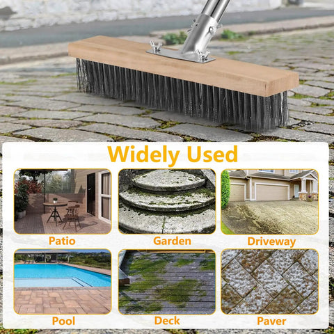65 Inch Long Handle Deck Scrub Brush With Dense Stainless Steel Bristles For Moss Grime And Algae Removal on concrete