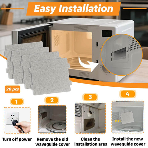 Image showing 20 Pack Microwave Waveguide Cover Mica Plates Sheets Set, High Thickness Mica Slice for Oven Repair with installation steps