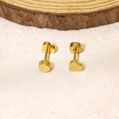Heart Shaped Titanium Stud Earrings With Flat Back For Sensitive Ears 5mm Gold Tone Screw On Cartilage Earrings Hypoallergenic Nickel Free Lightweight Everyday Wear For Women And Men Skin Safe, pair on fabric