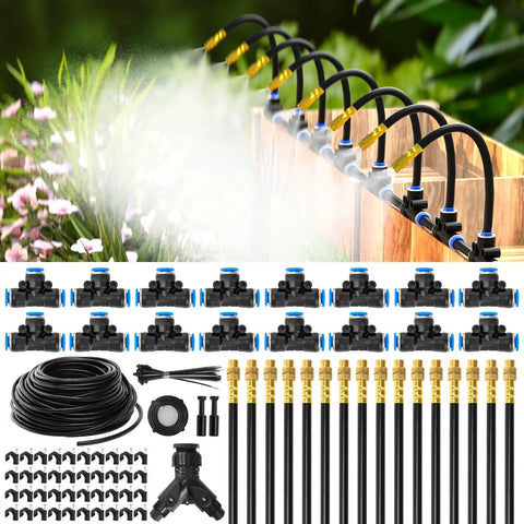 One Quarter Inch Drip Irrigation System Kit, 100 Feet Outdoor Garden Watering Sprinkler With Sixteen Adjustable Copper Nozzles shown