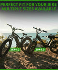 Two e-bikes with 26x4.0 and 20x4.0 tires by a lake, illustrating compatibility with Beefy Fat Tire Upgrade Kit 26x4.0.