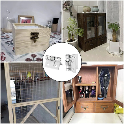 1 Inch Spring Loaded Hinges 10 Pack Self Closing Two Way Hardware For Furniture Boxes Cabinets With Screws Durable Iron Construction Rust Resistant Easy Install And Smooth Operation pictured on cabinets and boxes
