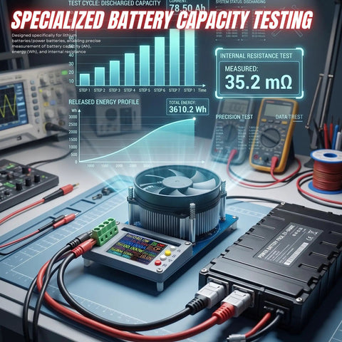 150W 20A Constant Current Electronic Load With USB Battery Tester on workbench setup