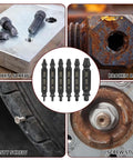 Damaged Screw Extractor Set For Stripped Screws Bolts And Rusted Hardware 6 Piece HSS Drill Bit Kit with broken and rusted hardware
