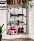 Sixteen Cube Storage Organizer Bookcase Display Shelf with clothes and shoes in wardrobe