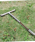Durable Stainless Steel Soil Sampler Tool With T Handle Probe on grassy lawn for accurate soil testing in gardens and lawns