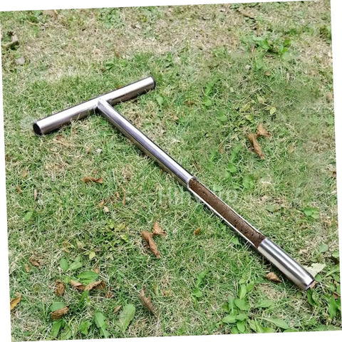 T Handle Garden Soil Sampler Probe Stainless Steel Tool on lawn for quick soil testing, durable and reusable design