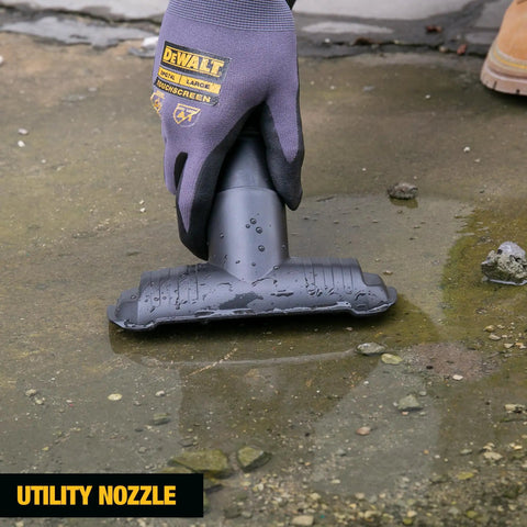 9 Gallon Wet Dry Shop Vacuum With 5 Peak HP Motor, Poly Can, Rubberized Casters tool being used to clean wet surface outdoors