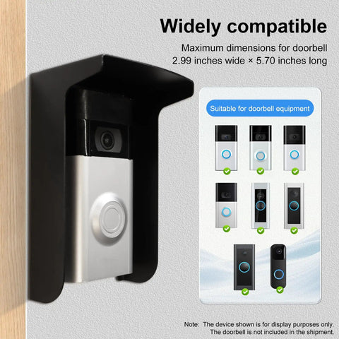 Outdoor Black Doorbell Anti-Glare Cover With Inward-Fold Sun Shade, Weatherproof Steel Guard, fits Ring, Arlo, and Nest Hello